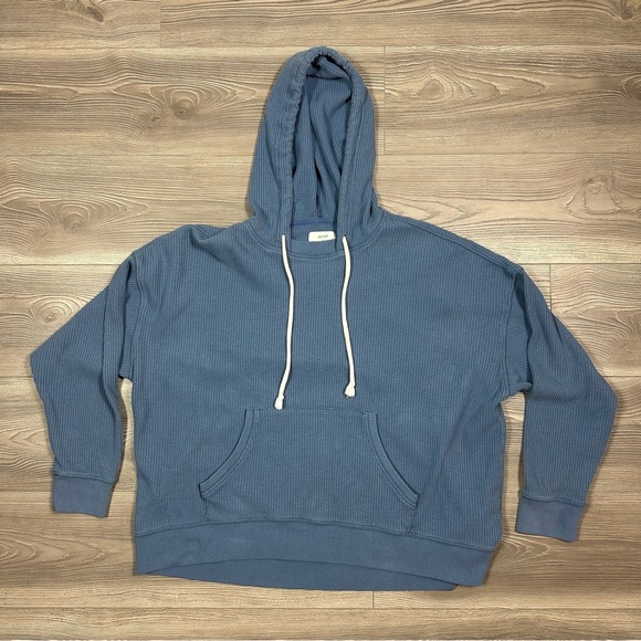 Aerie Dusty Blue Waffle Knit Hoodie Pullover Sweatshirt Size M Cozy Soft Stretch - Picture 1 of 5